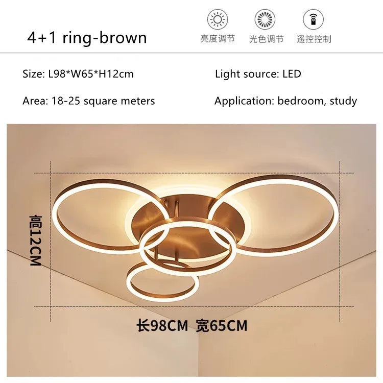 LED Rings Ceiling Chandelier for Decorative Living Room, Dimmable Indoor Lamps