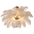 Ostrich Feather Gold Chandelier Lighting: Nordic Style Rod Hanging LED Chandelier for Living Room