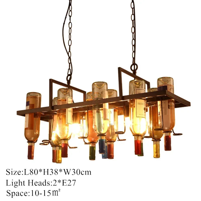 Industrial Metal Wine Bottle Chandelier for Coffee Shop Bar LED Decor