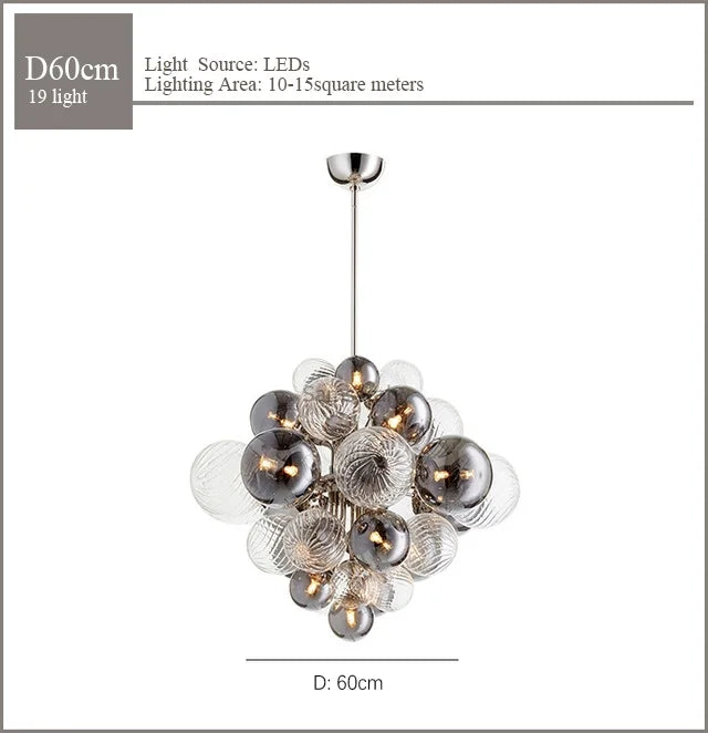 Glass Globe LED Chandelier Pendant Light for Nordic Luxury Living Room