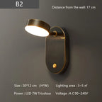 Nordic Brass Wall Lamp with Switch, Modern Minimalist Indoor LED Wall Light