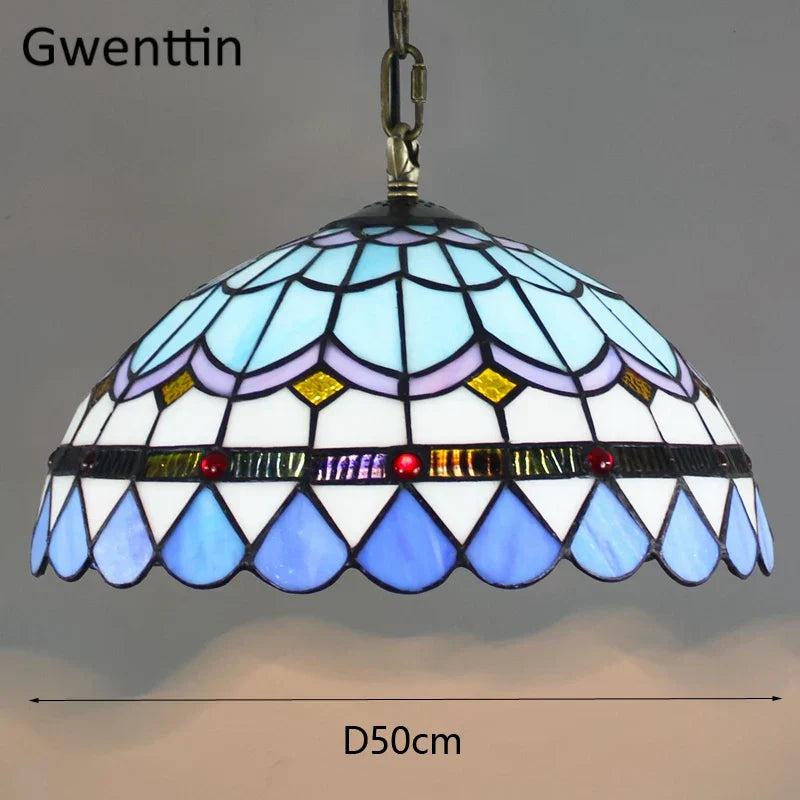 Stained Glass Pendant Lights: Baroque Style LED Kitchen Lighting Fixtures