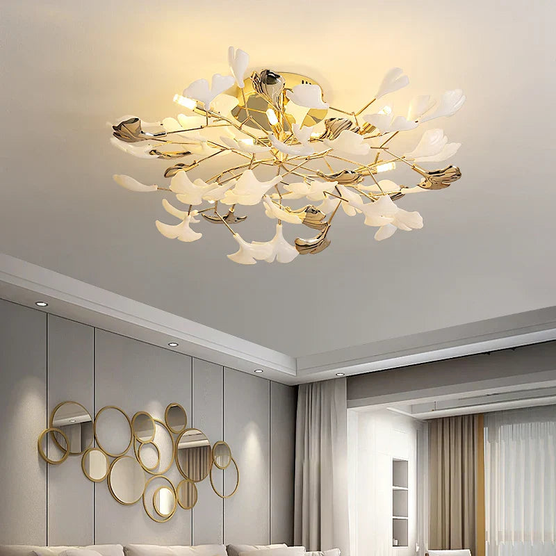 Ginkgo Leaf Bedroom Lamp: Post-modern Romantic Art Ceiling Light for Master Bedroom