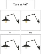 Retro Long Arm Bedside Wall Lamp with Switch - Black