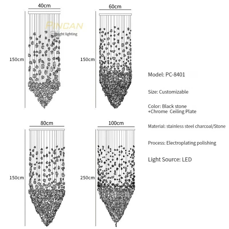 Luxury Stone Crystal Chandelier - Modern LED Hanging Light Fixture for Home Staircase Hallway Lobby