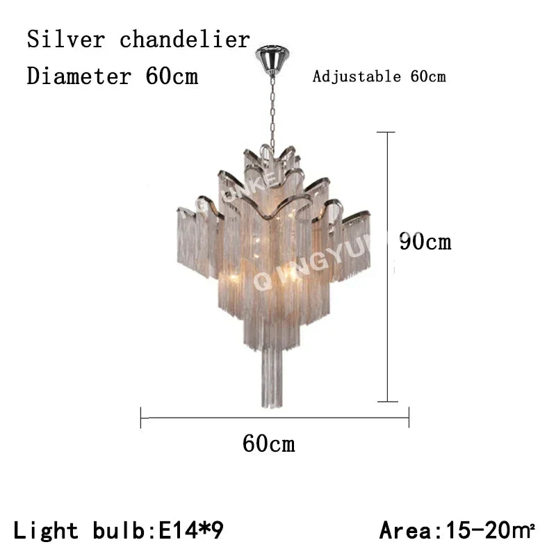 Fringed Chandelier: Silver & Gold Aluminium Chain Pendant Light for Luxe Home & Hotel Decor