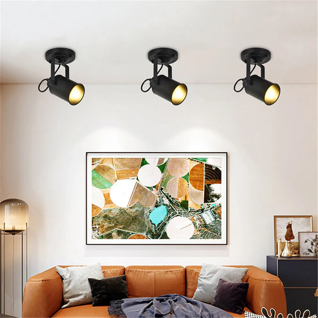 Black Wrought Iron Spotlight Accent Lamp - Adjustable Flush Mount Lighting