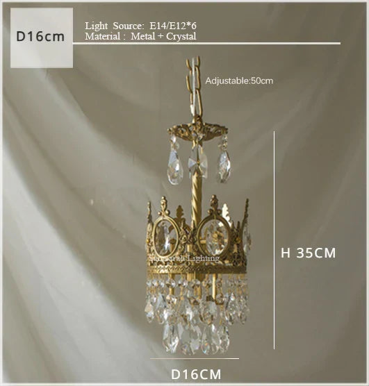 Crown Crystal Chandelier - Golden Vintage LED Pendant for Elegant Indoor Lighting