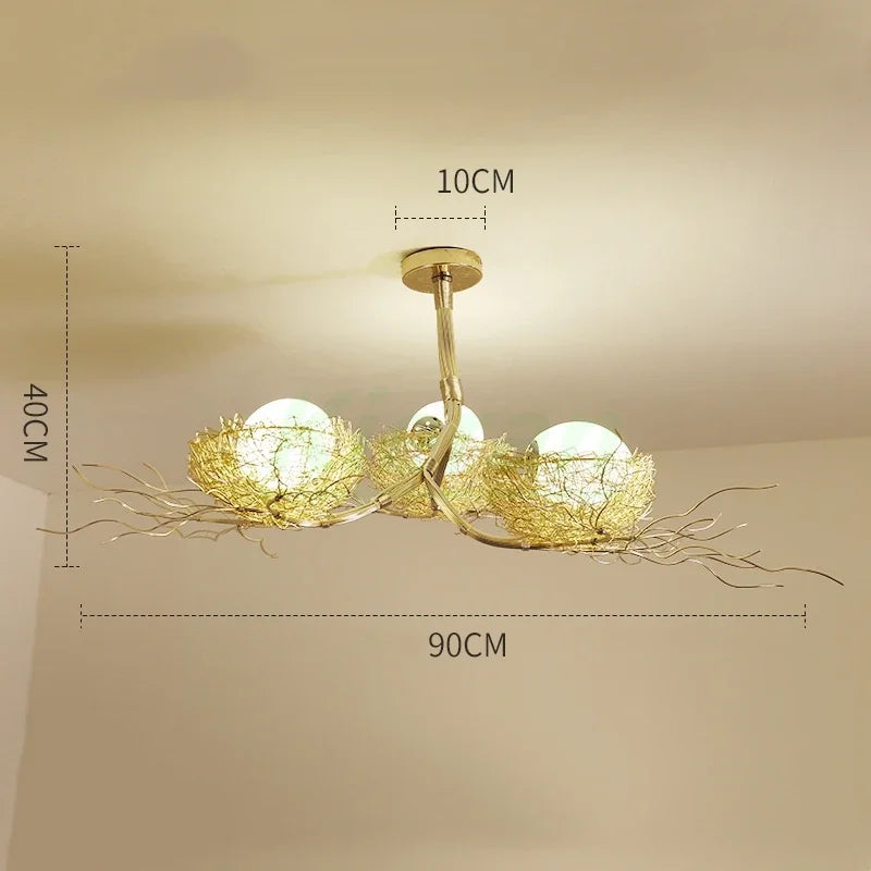 Bird's Nest Glass LED Ceiling Lamp for Modern Nordic Living Room Decor