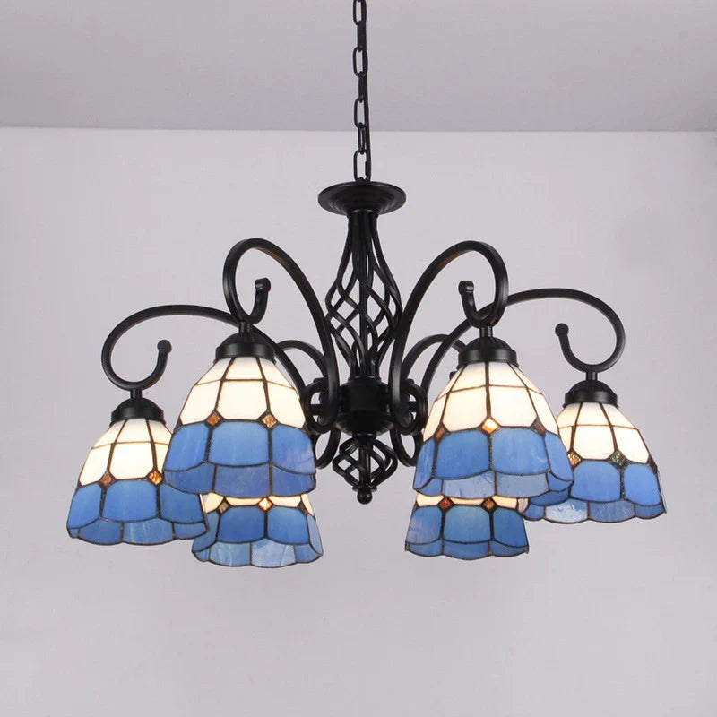 Tiffany Chandeliers: Stained Glass Mediterranean Style Hanging Lamp for Home Lighting