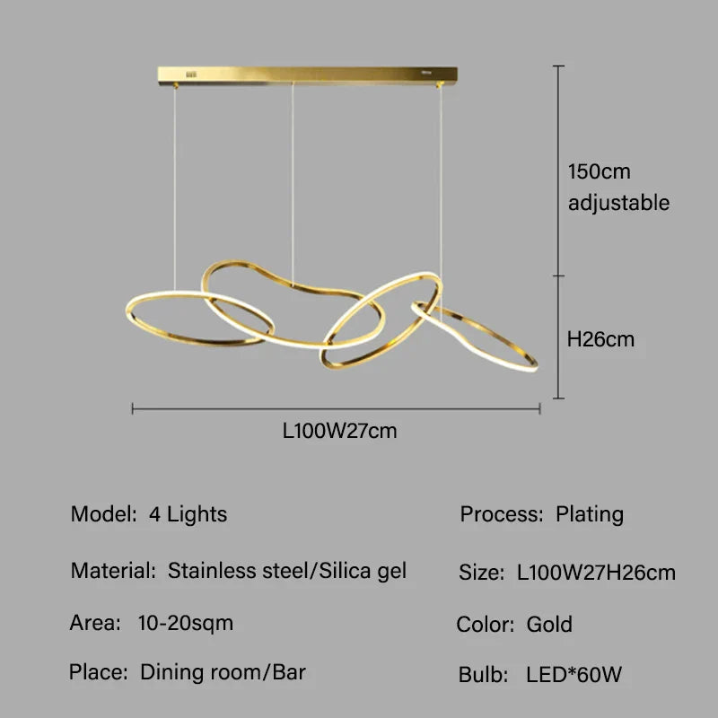 Luxury Steel Pendant Chandelier Dimmable LED Luminarias