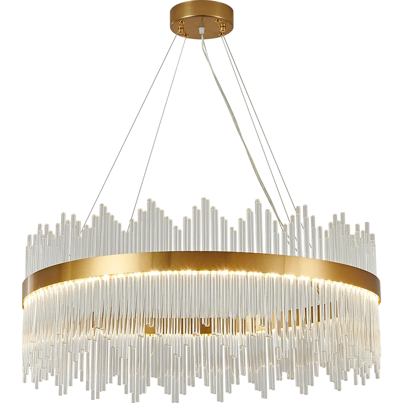 Crystal Rod Round Chandelier: Modern Nordic Light for Living Room, Bedroom, Dining Room, Kitchen