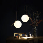 Modern Iron Glass Pendant Lights Nordic Round Ball Brass Rod Hanging Lamp