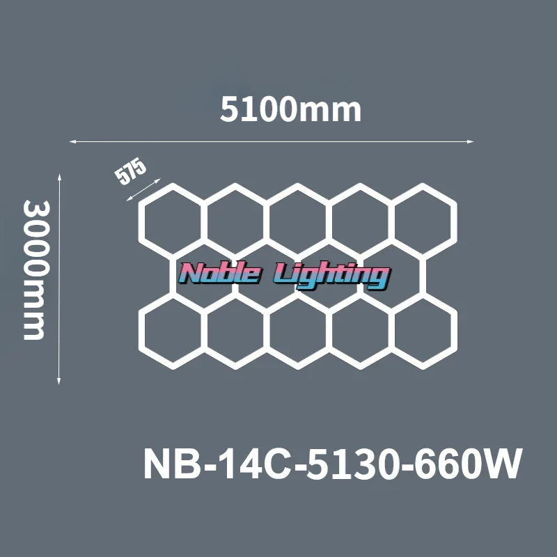 Aluminum Housing Hexagon LED Light Bar Detailing Light 5X12M Honeycomb Ceiling Lamp