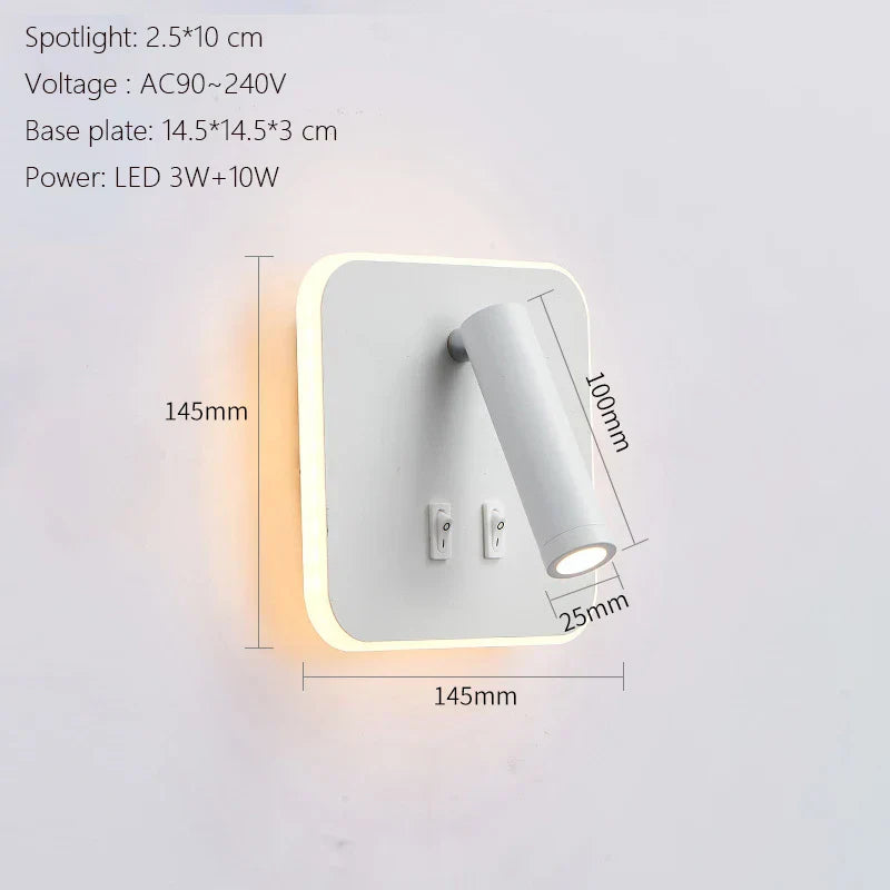 LED Wall Lamp USB Charging Bedroom Hotel Bedside Reading Sconce Switch