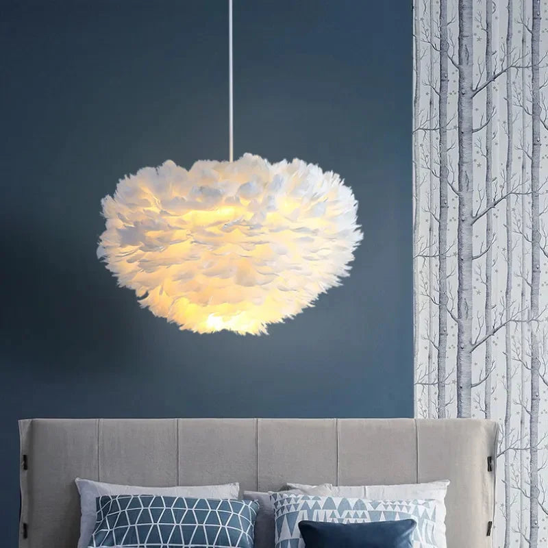 Feather Pendant Light Chandelier for Bedroom Living Room Dining Children's Room
