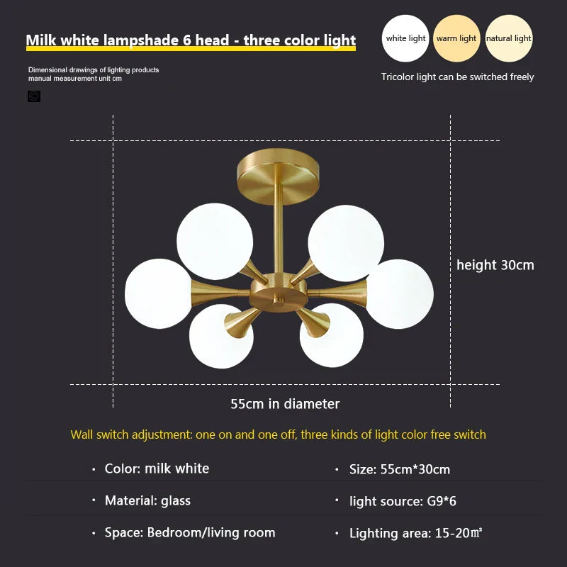 Nordic Glass Ball LED Chandelier for Bedroom Dining Room.
