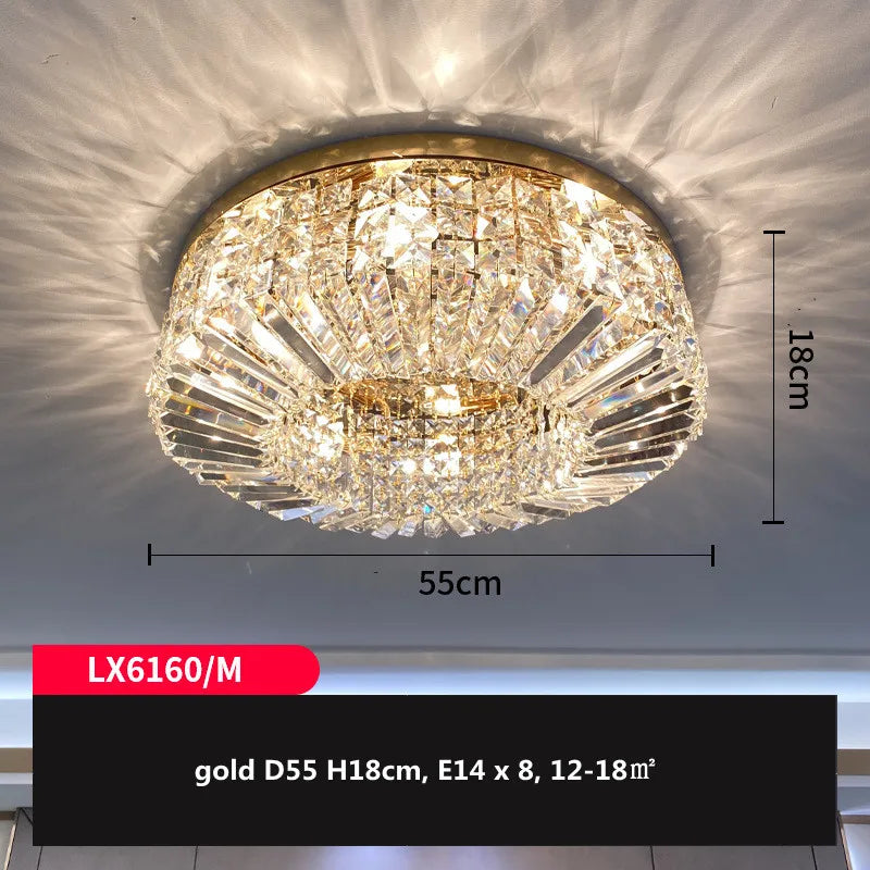 Crystal LED Ceiling Lights Shiny Gold/Chrome Steel E14 Mount Fixtures
