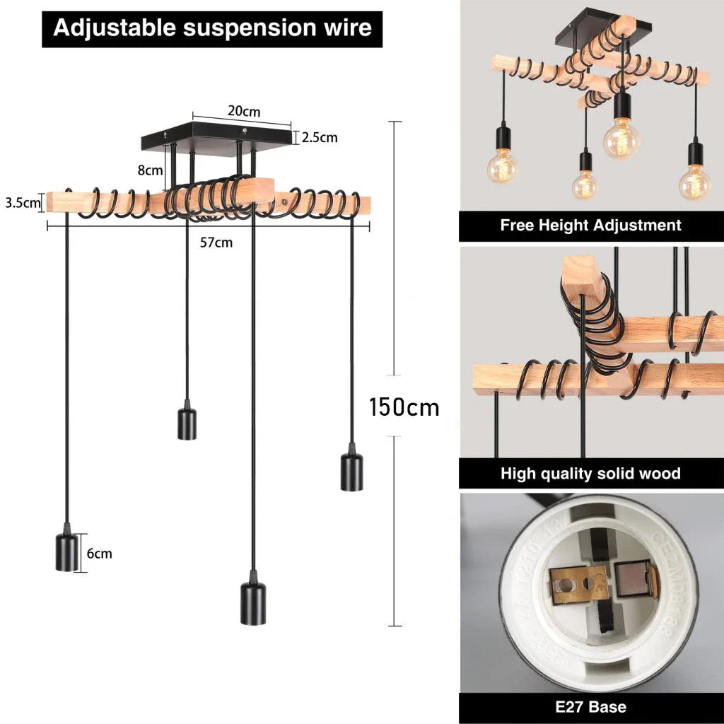 Vintage Industrial Black 4-Head Ceiling Light Fixture for Kitchen, Balcony, Living Room