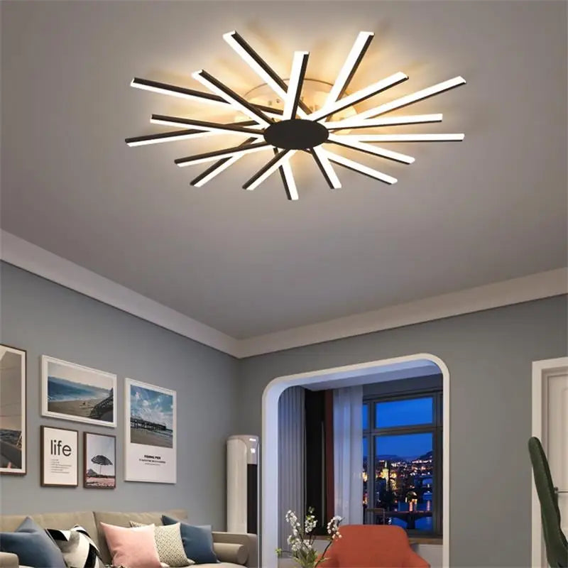 Flower Acrylic Chandelier, Indoor Living Room Bedroom Lamp, Gold Black White Glass
