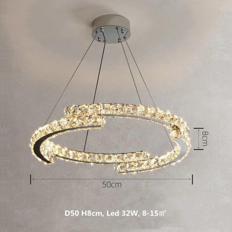 Crystal LED Pendant Lights Chrome Steel Modern Luxury Fixtures
