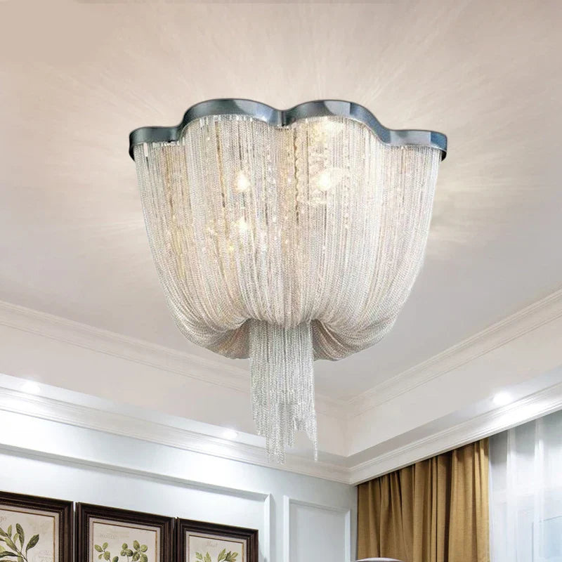 Chrome Art Luxury Ceiling Light with Aluminum Chain Tassel Design