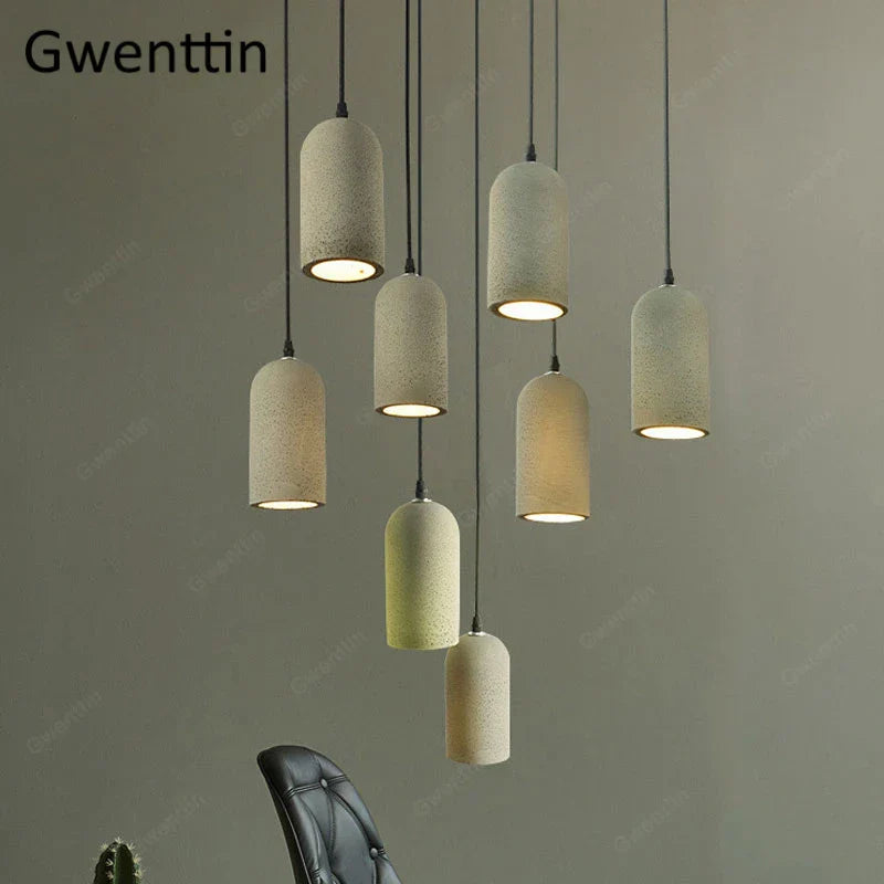 Cement Pendant Lamp: Vintage LED Hanging Light for Dining Room and Cafe
