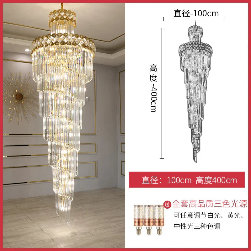 Luxury Crystal Chandelier for Duplex, Villa, Hotel Lobby, and Spiral Staircase