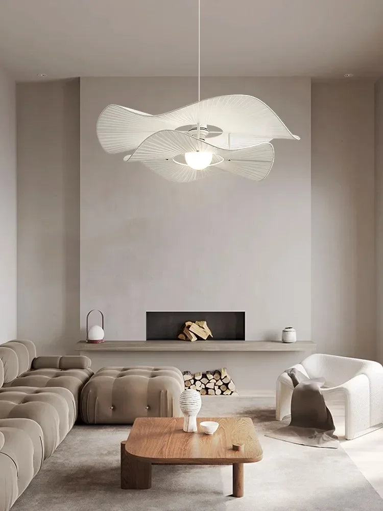 Modern Cream Fabric LED Pendant Flower Chandelier for Home Decoration