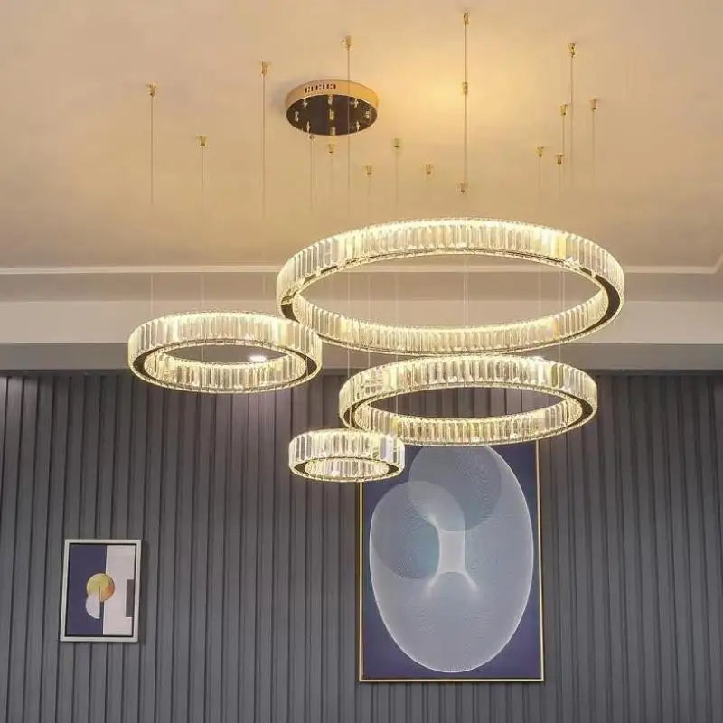 Luxury Gold Steel Crystal Chandelier Pendant Lights - Remote Control Dimmable Fixture