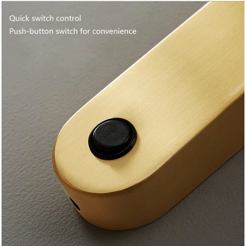 Nordic Brass Wall Lamp with Switch, Modern Minimalist Indoor LED Wall Light