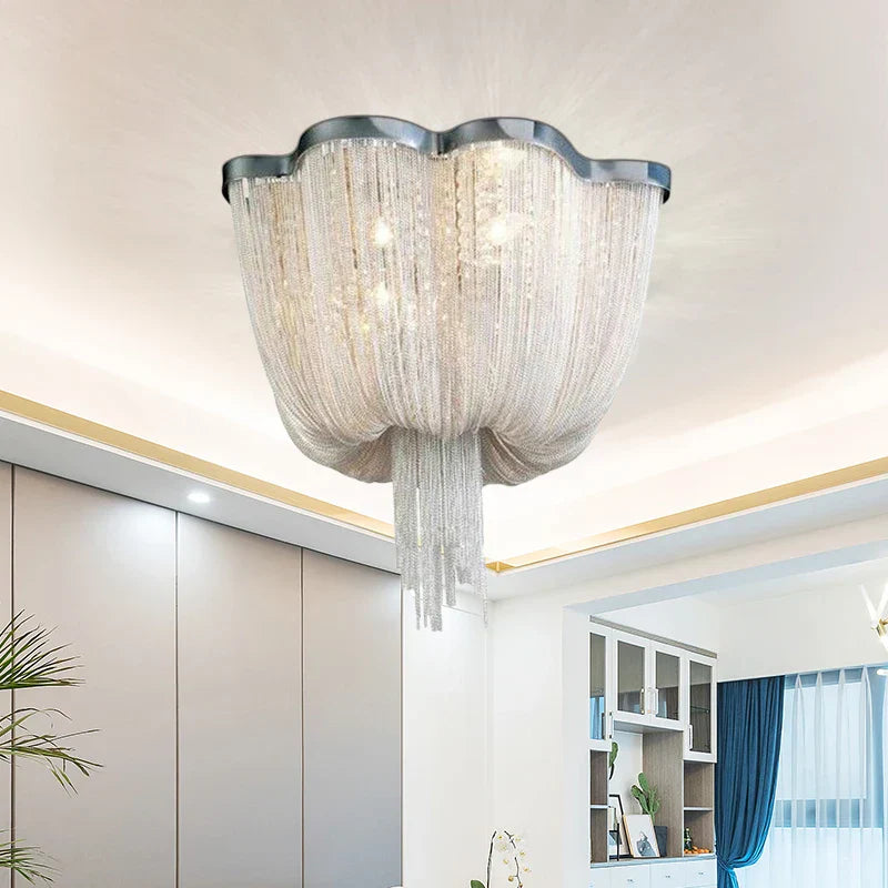 Chrome Art Luxury Ceiling Light with Aluminum Chain Tassel Design