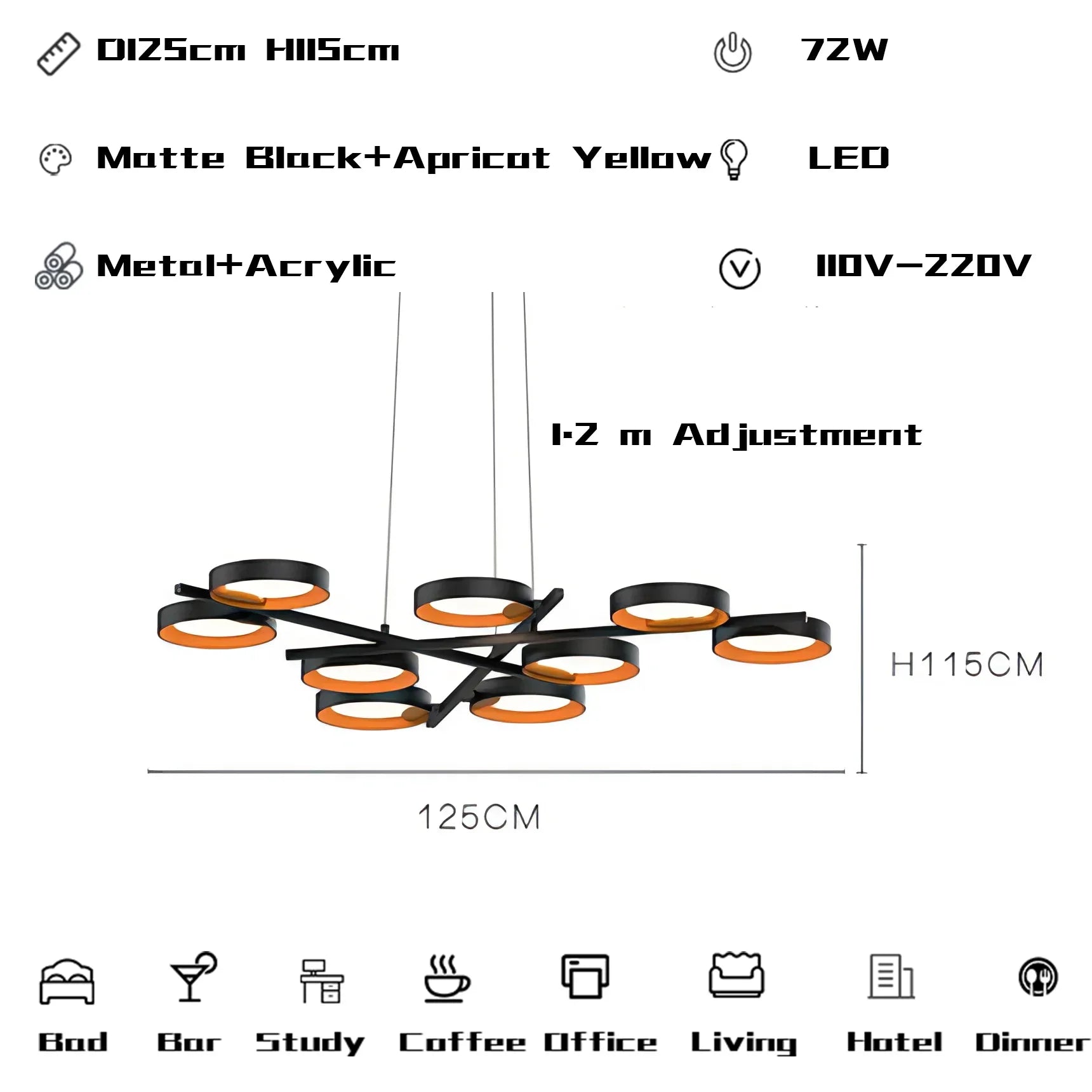 Metal Acrylic Modern Pendant Chandelier LED Light for Living Room Wall Decor