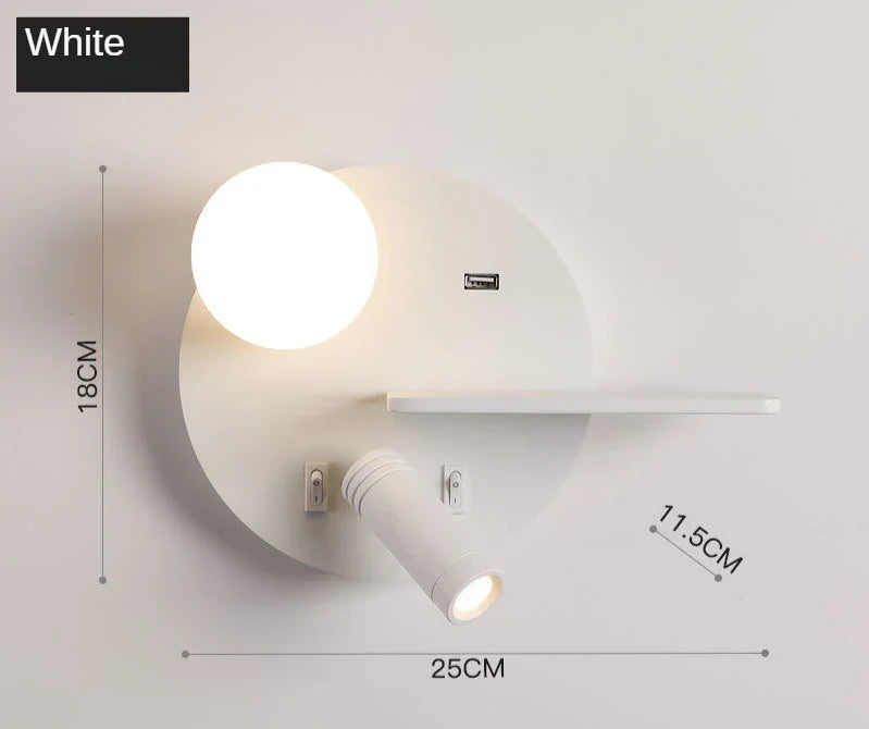 Modern LED Reading Wall Lamp with USB Charging, Nordic Sconce Light for Hotel Bedroom