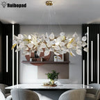 Ginkgo Leaf Crystal Chandelier - Elegant LED Pendant Lamp for Dining & Living Room