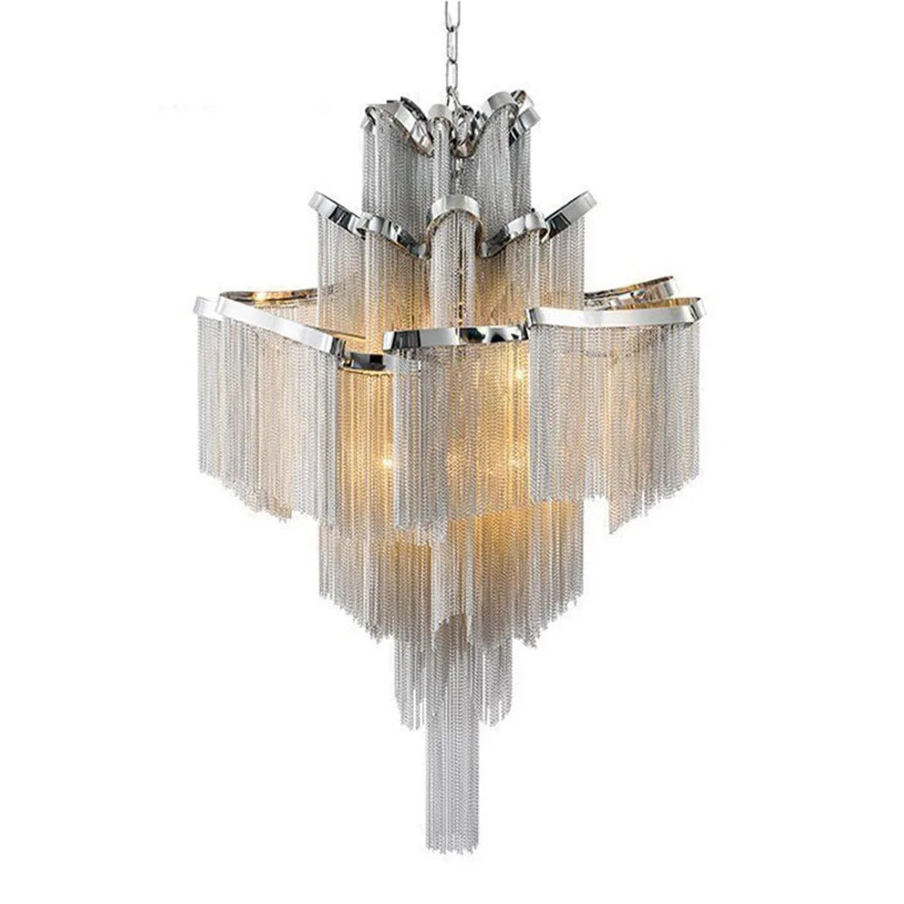 Luxury Tassel Chandelier: Elegant Aluminum Chain LED Lighting for Living Room Loft Villa