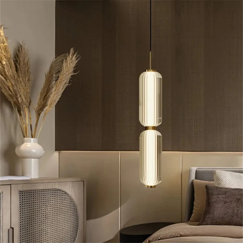 Glass Staircase Pendant Light: American Retro Minimalist Restaurant Foyer Artistic Lamp