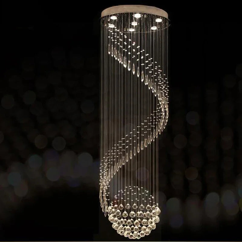 Spiral LED Crystal Chandelier: Modern Luxury Hanging Interior Lamp for Ladder Corridor