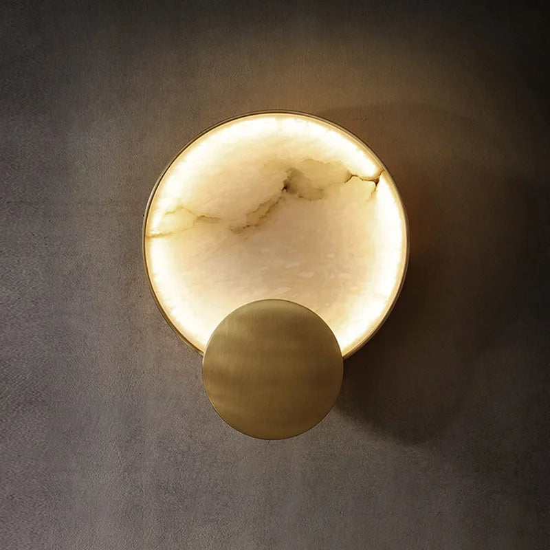 Modern Copper Round Marble Wall Lamp for Indoor Lighting in Living Room Bedroom