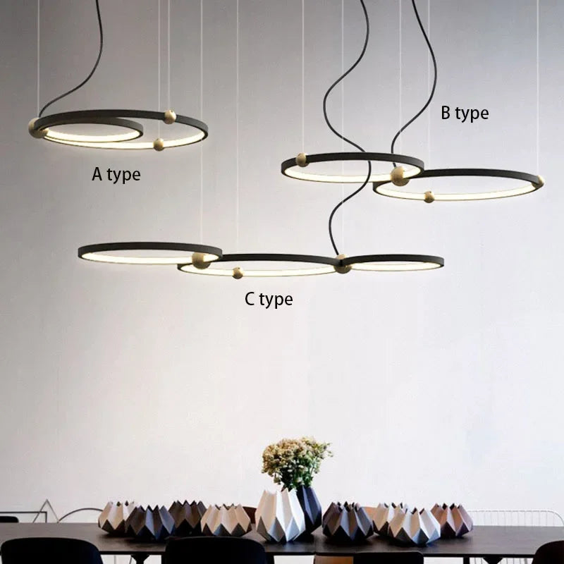 Black Gold Chandelier Creative Italian Design Light Metal LED Rings Circle