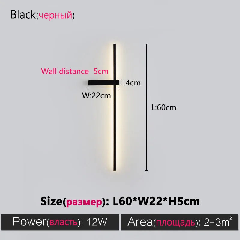 Black Long Strip Wall Lamp - Modern Minimalist Bedroom Living Room TV Wall Light