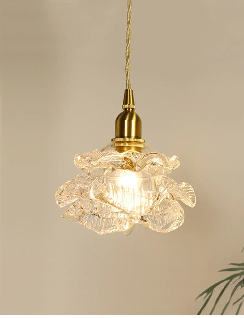 Romantic Rose Glass Chandelier Lighting Vintage Brass Luxury Hanging Lamp