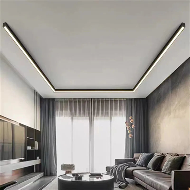 Black Linear LED Ceiling Light for Aisle, Bedroom, Dining, Living Room – Minimalist Design