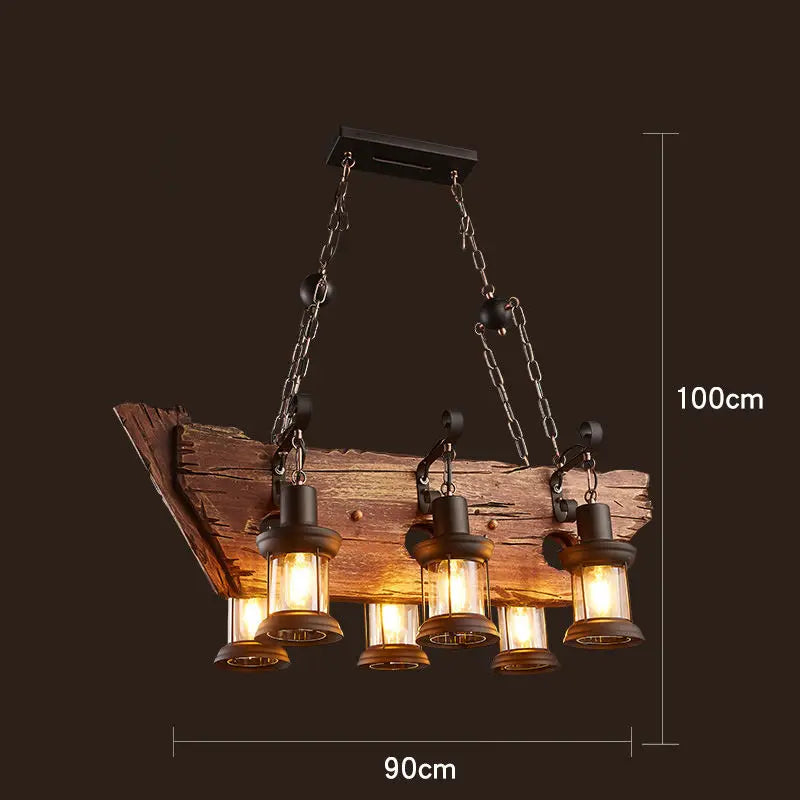 Retro Solid Wood Industrial Pendant Chandelier for Dining Living Room