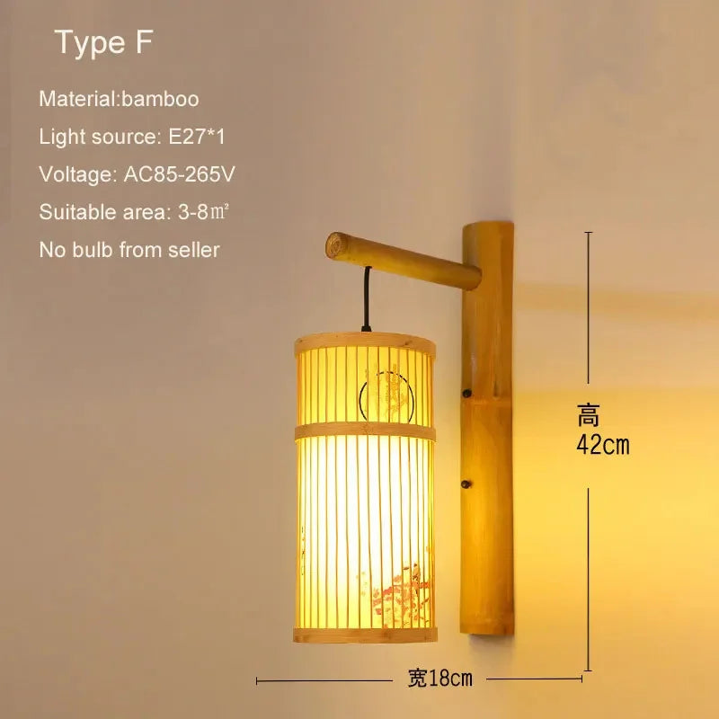 Bamboo Wall Lights: Retro Hand-woven Luminaire for Bedroom, Corridor, Hotel, Restaurant Decor