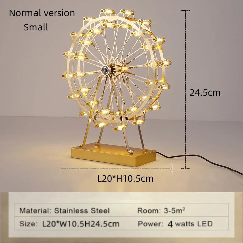 LED Ferris Wheel Table Lamp for Bedroom Decor Stainless Steel Night Light