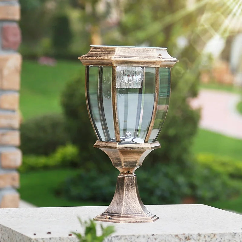 Solar LED Outdoor Villa Column Lamp - Retro Style Pillar Garden Street Light