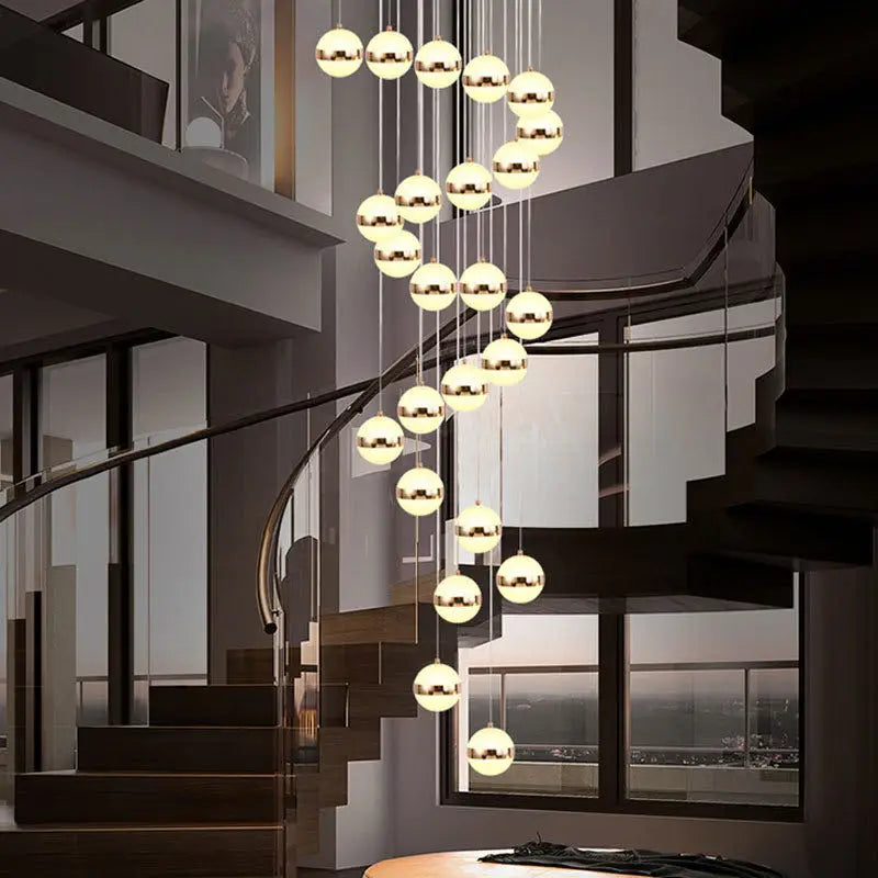 Gold Acrylic Chandelier - Modern Staircase LED Lighting