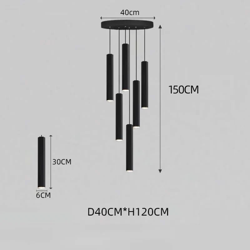 Black LED Crystal Staircase Chandelier: Modern Nordic Design, Creative Island Hanging Lamp