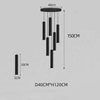 LED Crystal Staircase Chandelier: Nordic Black Indoor Lighting Fixture with Long Hanging Lamp